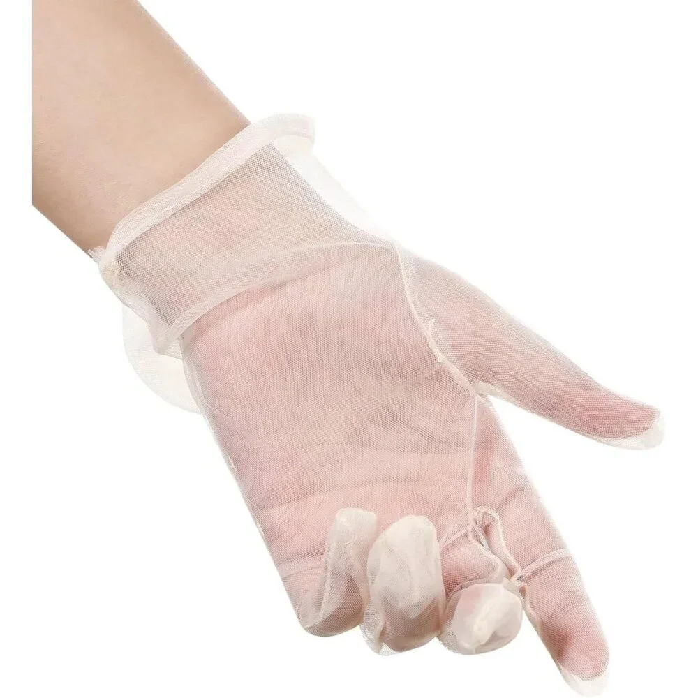 Women's Bow Champagne Evening Tulle Short Length Gloves Wrist Tea Party Prom